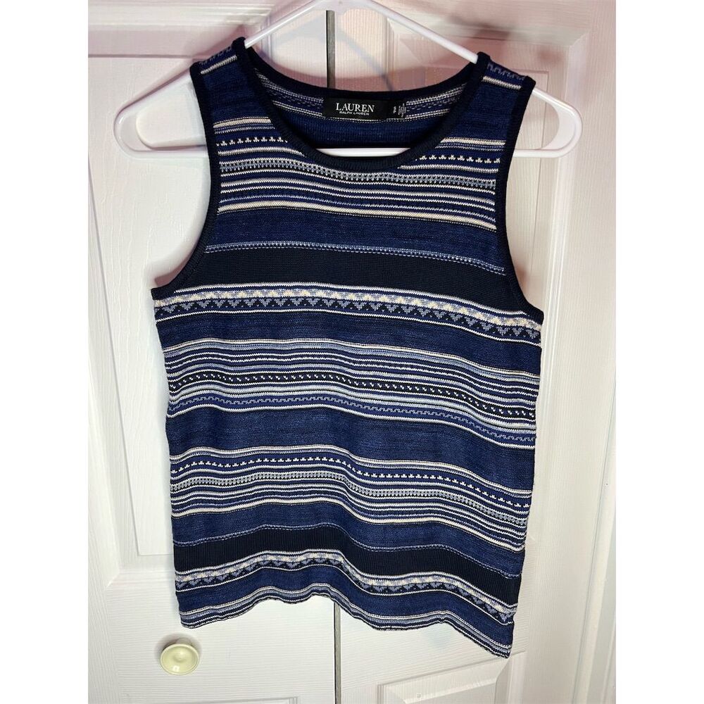 Lauren Ralph Lauren Women's S Blue Striped Sleeveless Tank Top